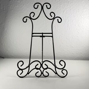 Vintage Black Wrought Iron Display Easel Ornate Scroll